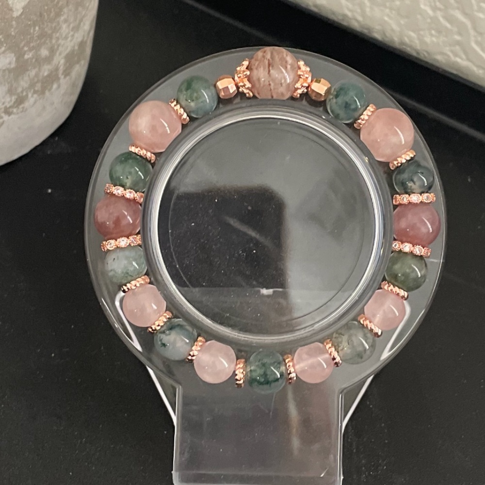 1000 layer/ purple & rosé quartz moss agate bracelet